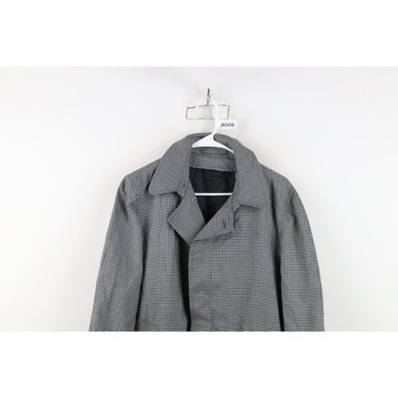 Vtg 60s 70s Streetwear Mens 38S Rayon Blend Houndstooth Trench Coat Rain Jacket - Picture 2 of 16
